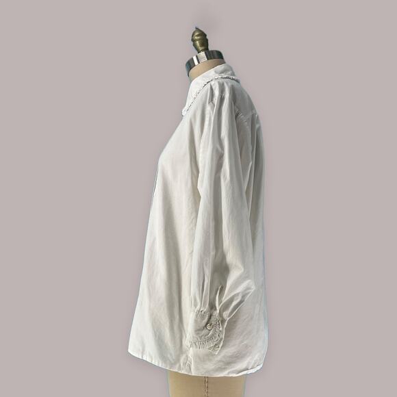 Vtg 80s/90s Laura Ashley Ruffle Front Button Down Shirt White sz 10 - Picture 4 of 12